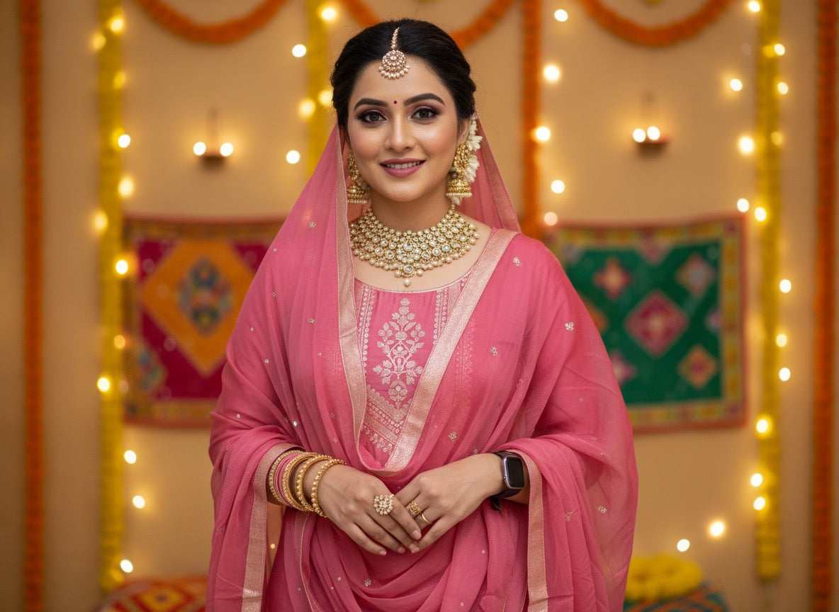 The Gulabi Resham Banarasi Set