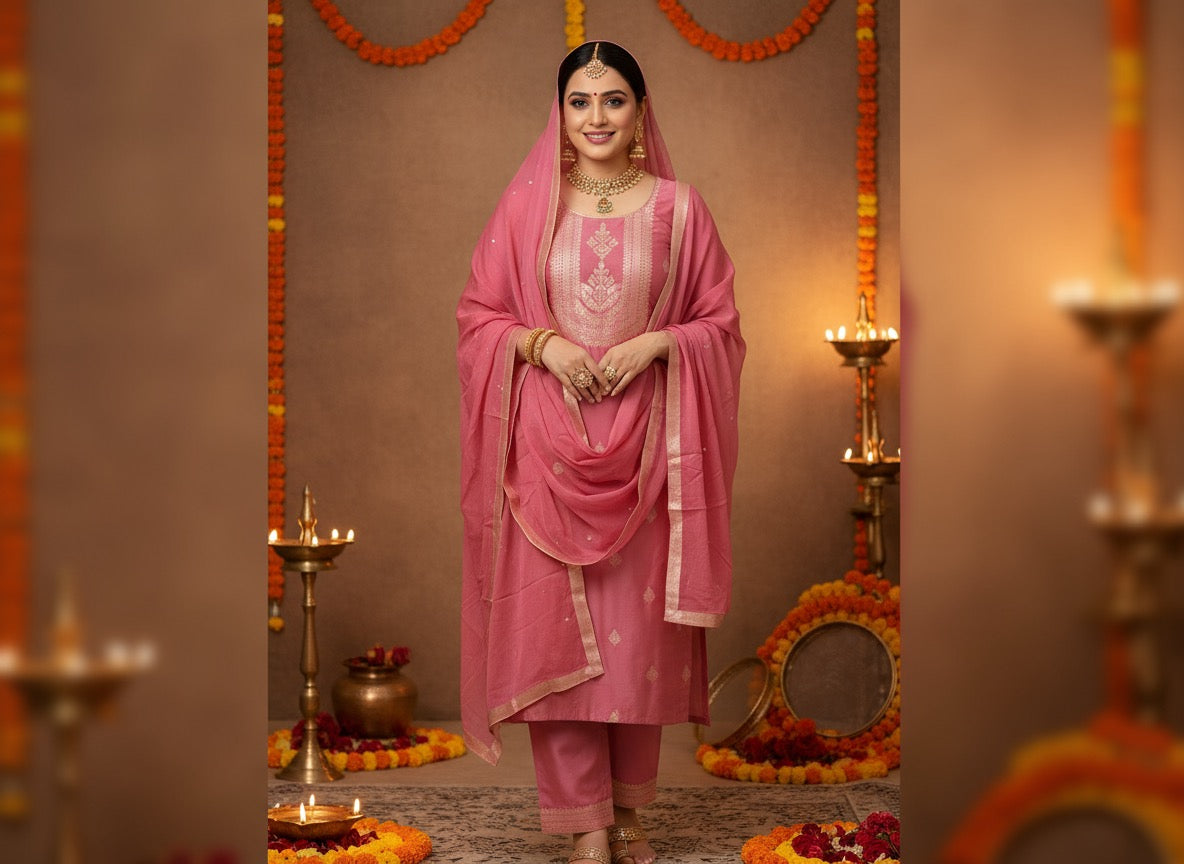 The Gulabi Resham Banarasi Set