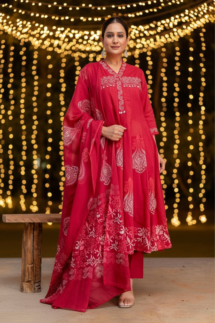 Radhya Collection Paisley Print Cotton 3-Piece Ethnic Set