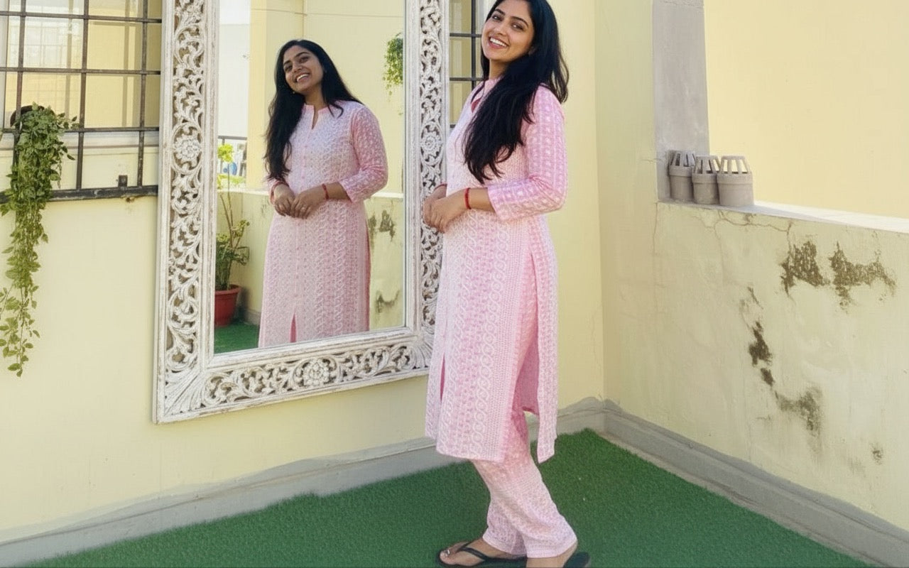 Blush Chikankari Straight Cotton Suit Set – RadhyaCollection