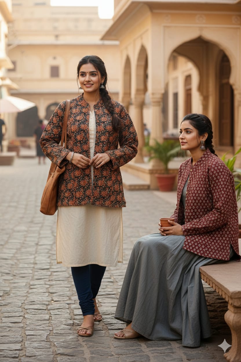 Radhya Maroon Ikat Reversible Quilted Cotton Jacket