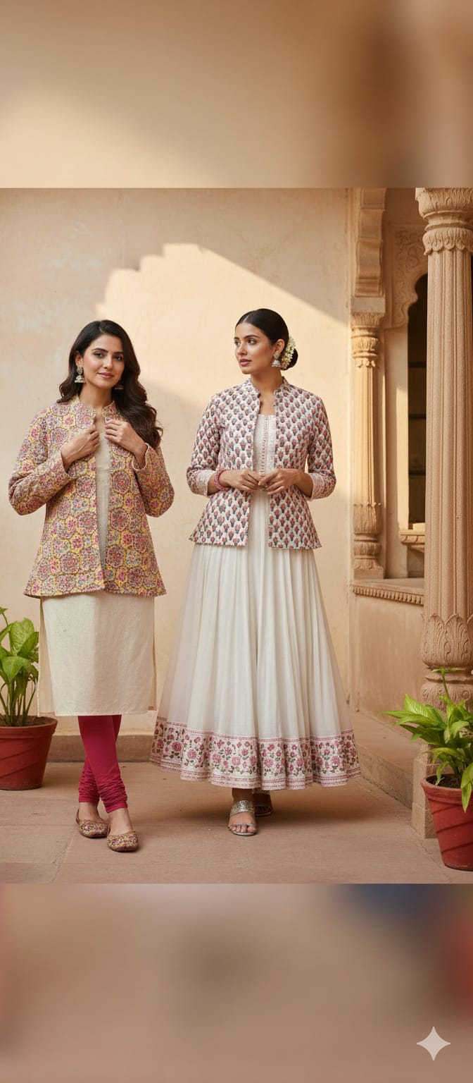 Radhya Floral Patchwork Reversible Quilted Jacket