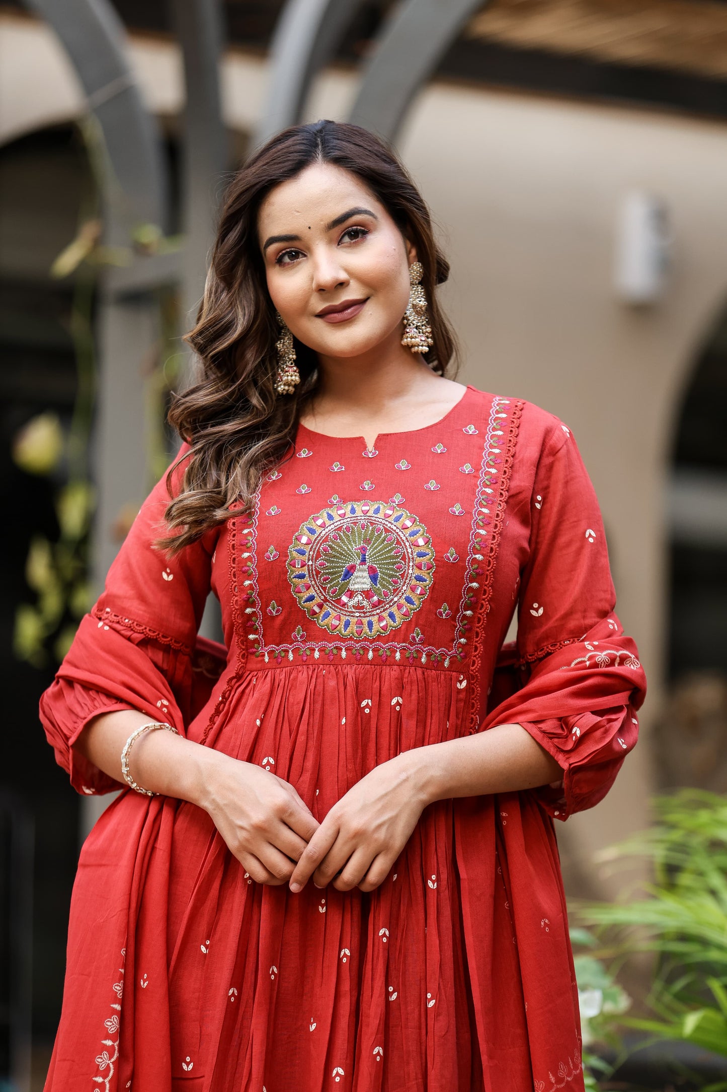 Red Festive Embroidered Anarkali Set