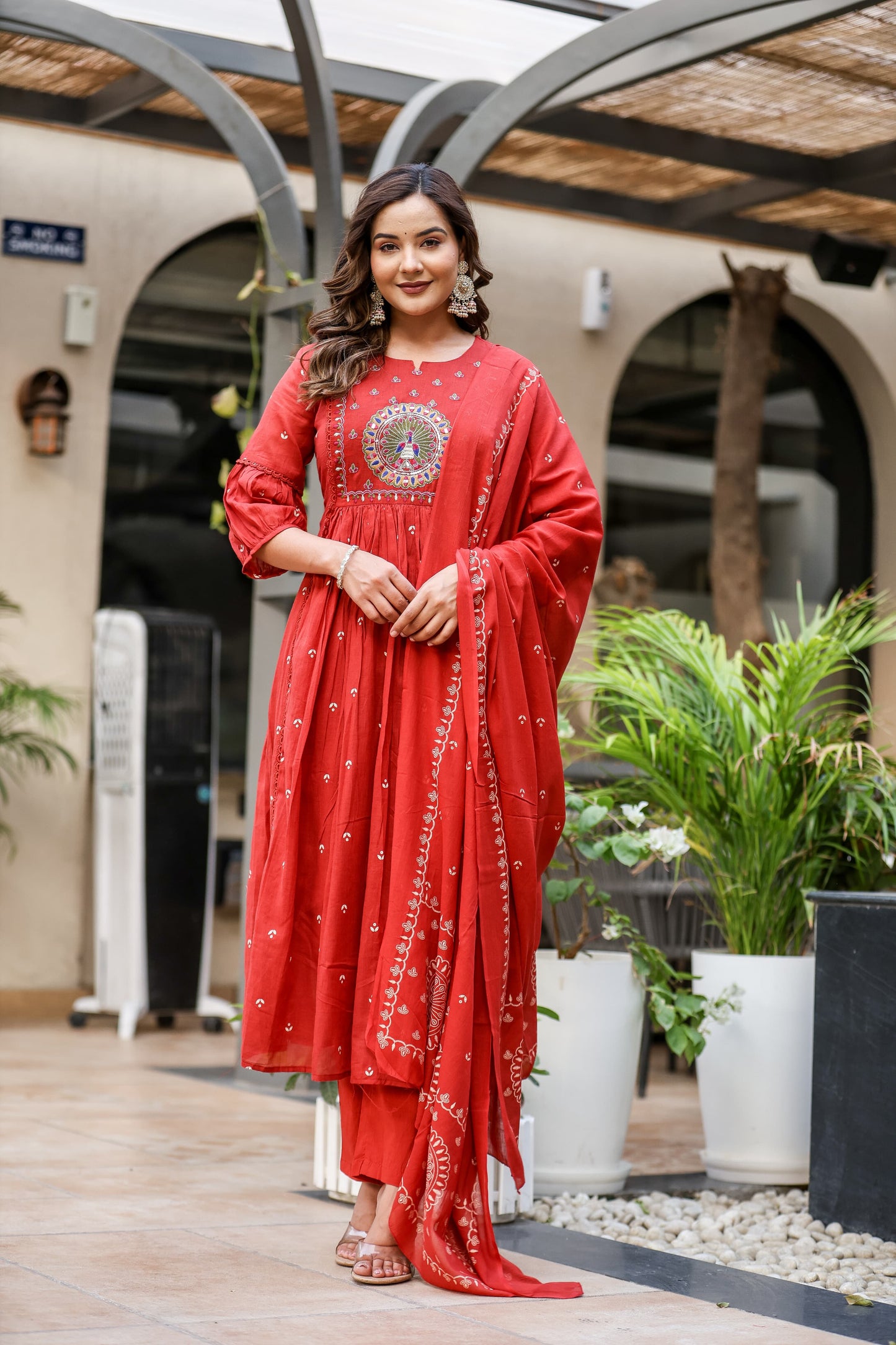 Red Festive Embroidered Anarkali Set