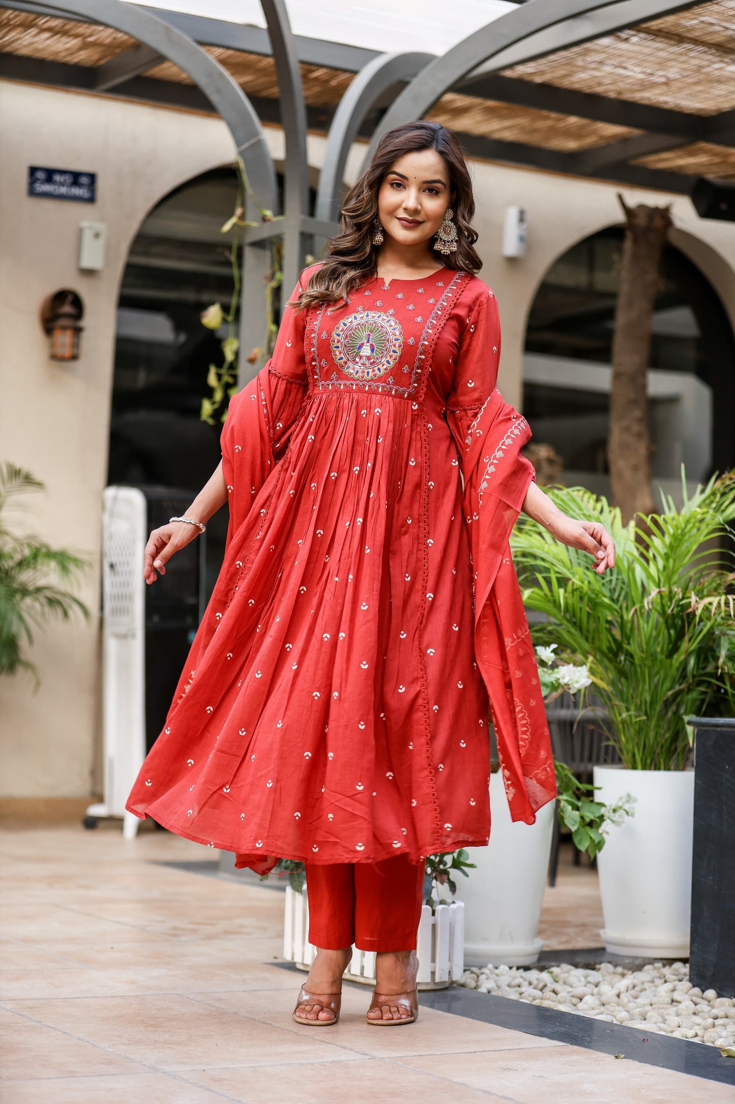 Red Festive Embroidered Anarkali Set