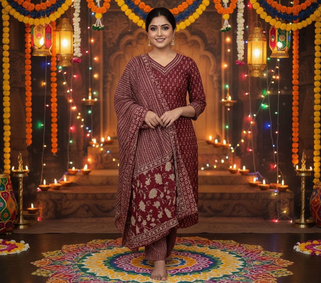 Radhya Arjuna Bloom Cotton 3Pc Suit Set