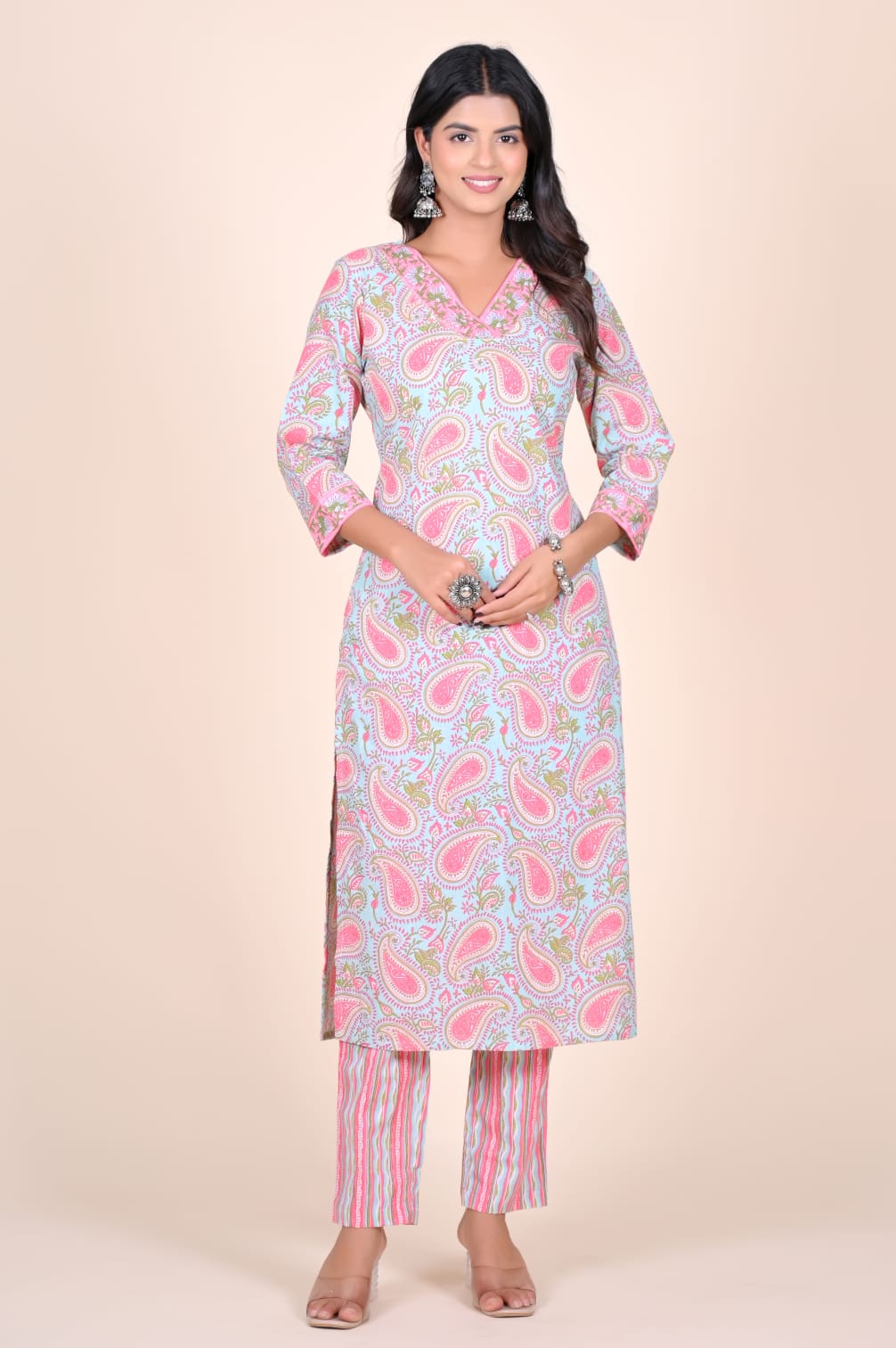 Pastel Paisley Pocket Kurti – Cotton Jaipuri Handblock Print | Radhyacollection