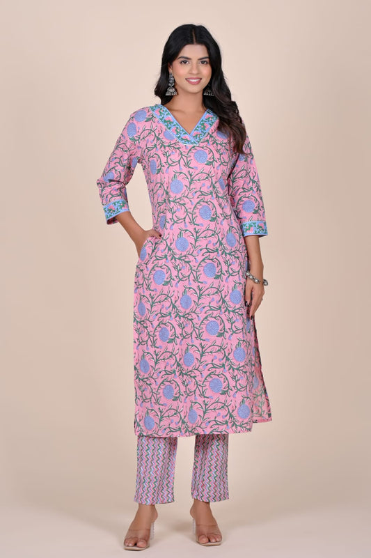 Gulabi Valli Handblock Pocket Kurti