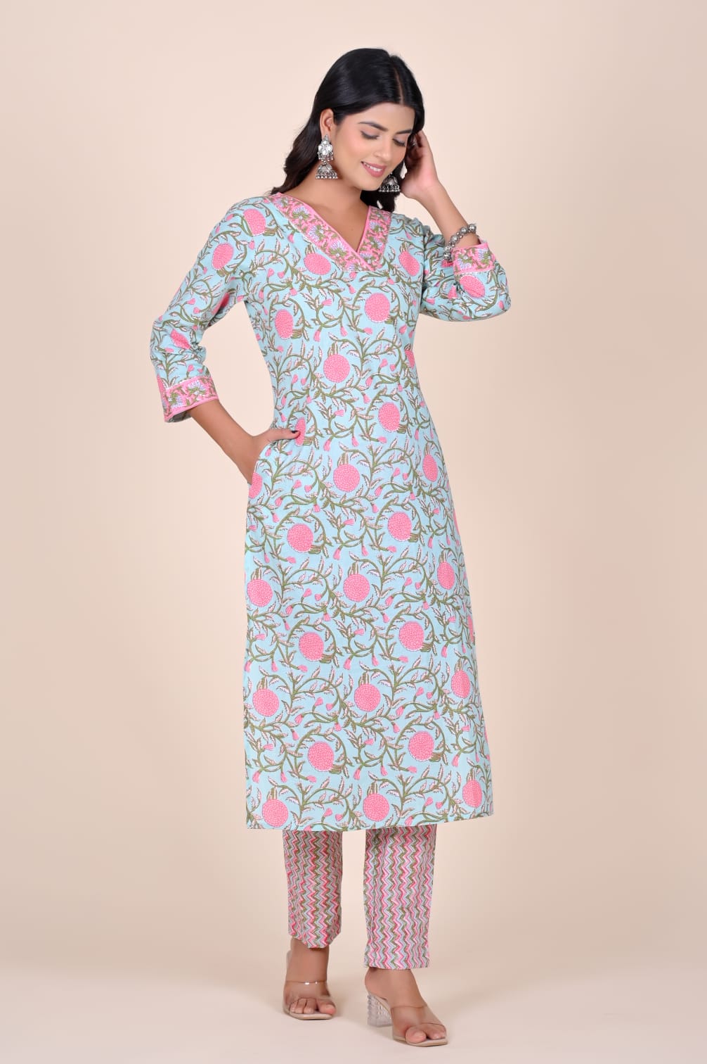Neel Anar Valli Handblock Pocket Kurti