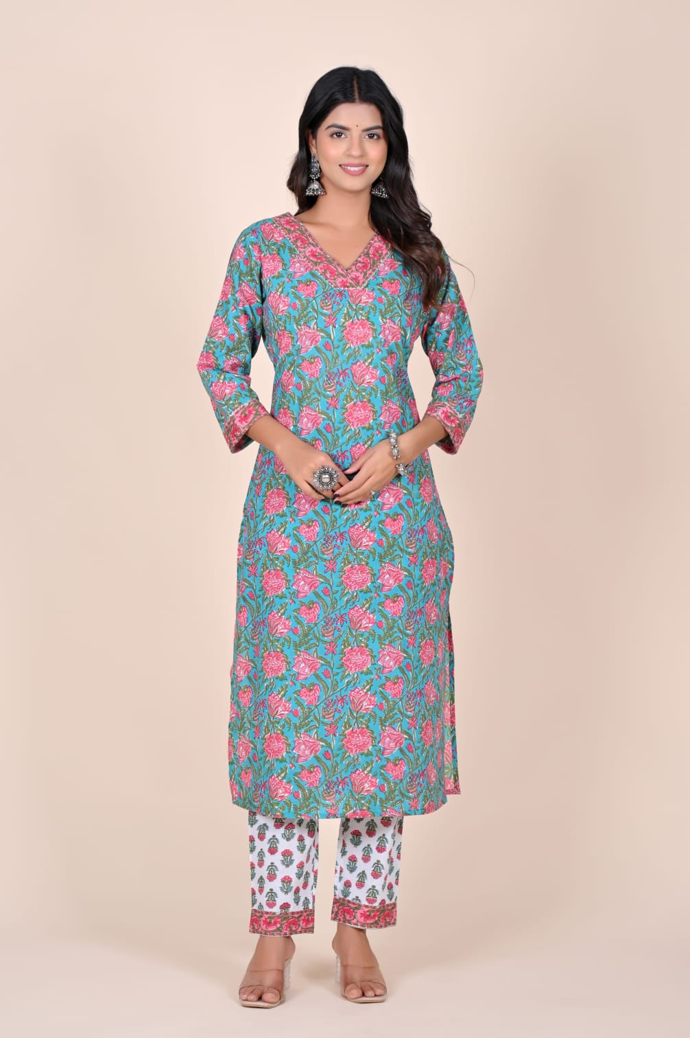 Gulab Udyan Handblock Pocket Kurti