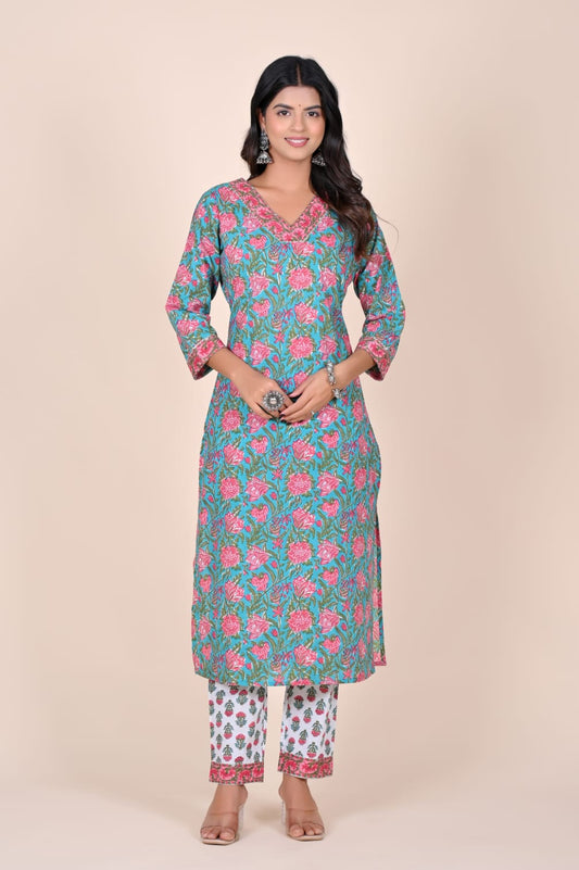 Gulab Udyan Handblock Pocket Kurti