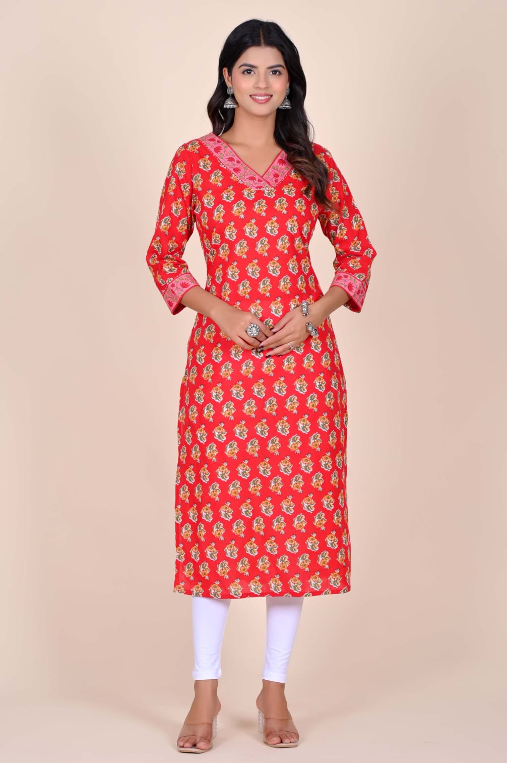 Fiery Petal Pulse 2-Pocket Kurti