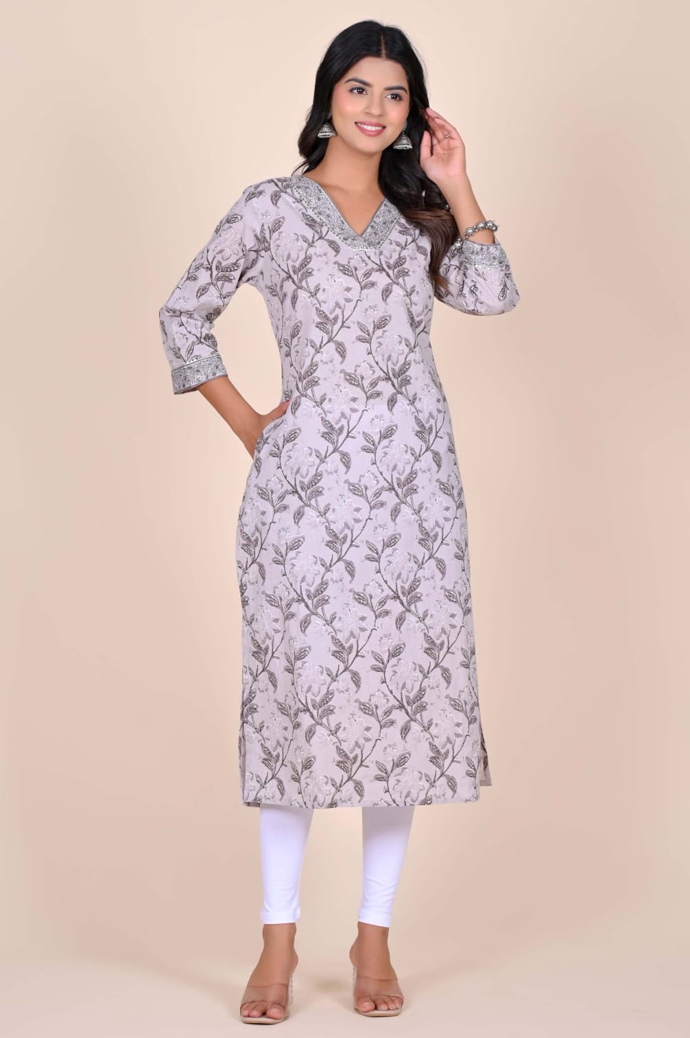 Gulab Rang 2-Pocket Floral Kurti