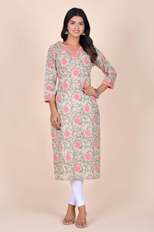 Pomegranate Bagh Handblock Pocket Kurti