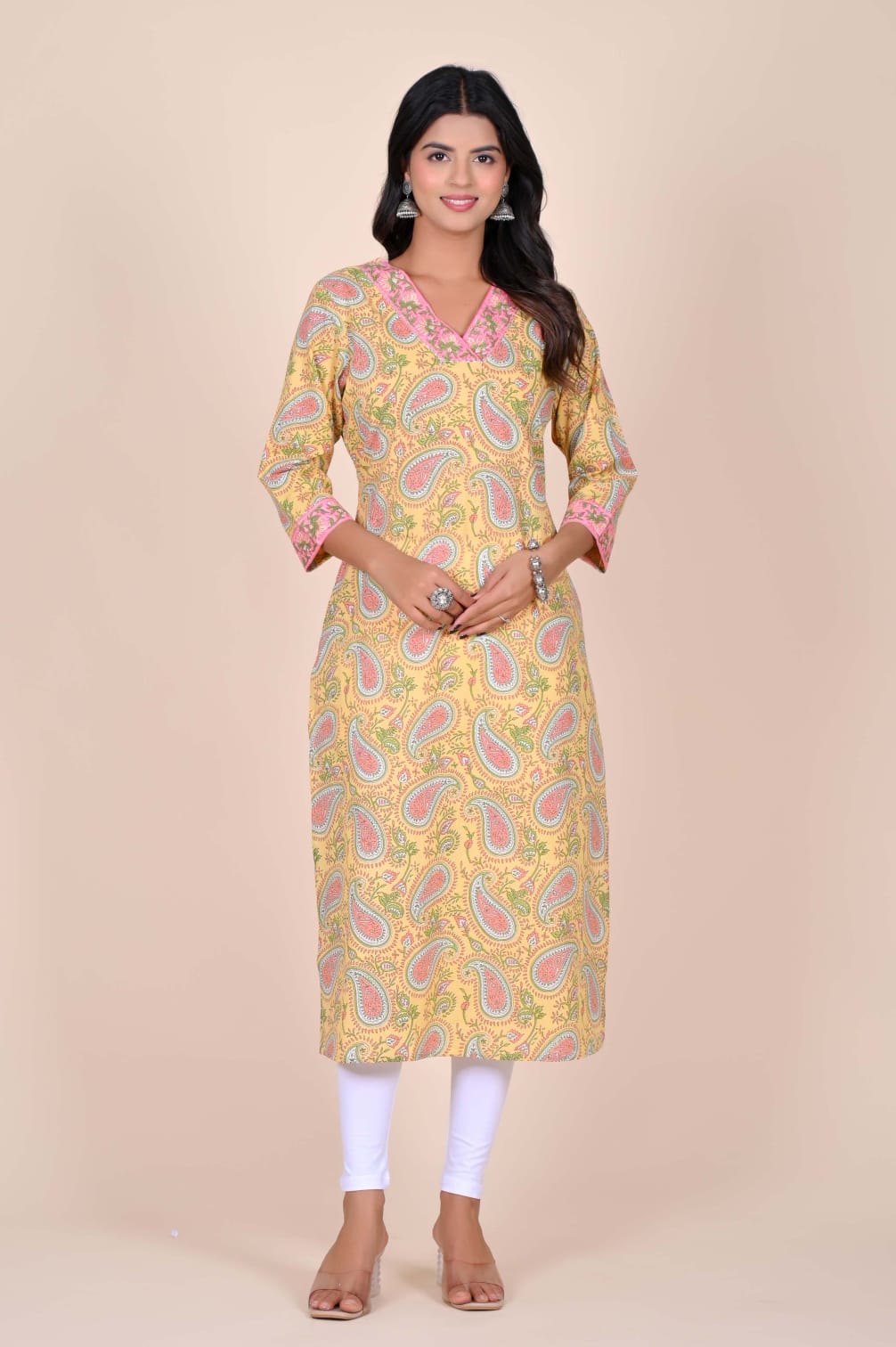 Hariyali Paisley Handblock Pocket Kurti