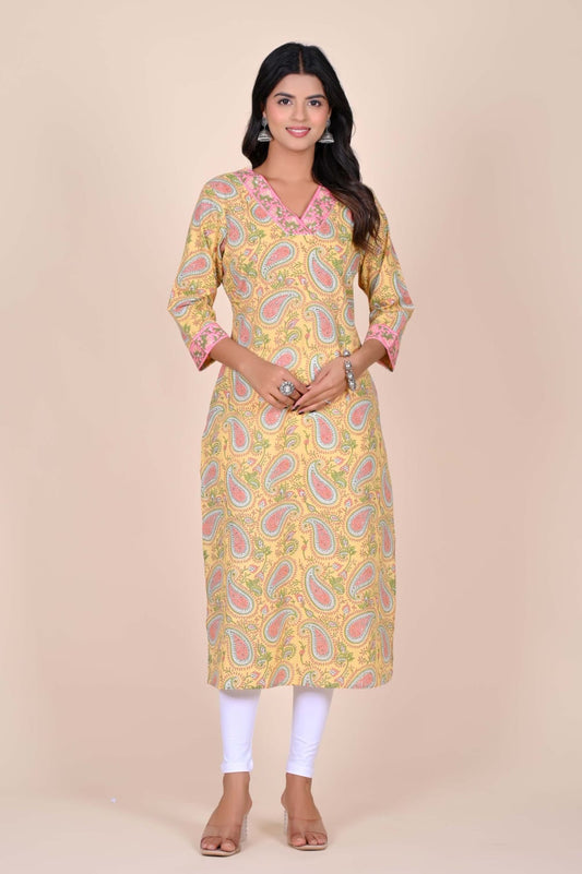 Hariyali Paisley Handblock Pocket Kurti