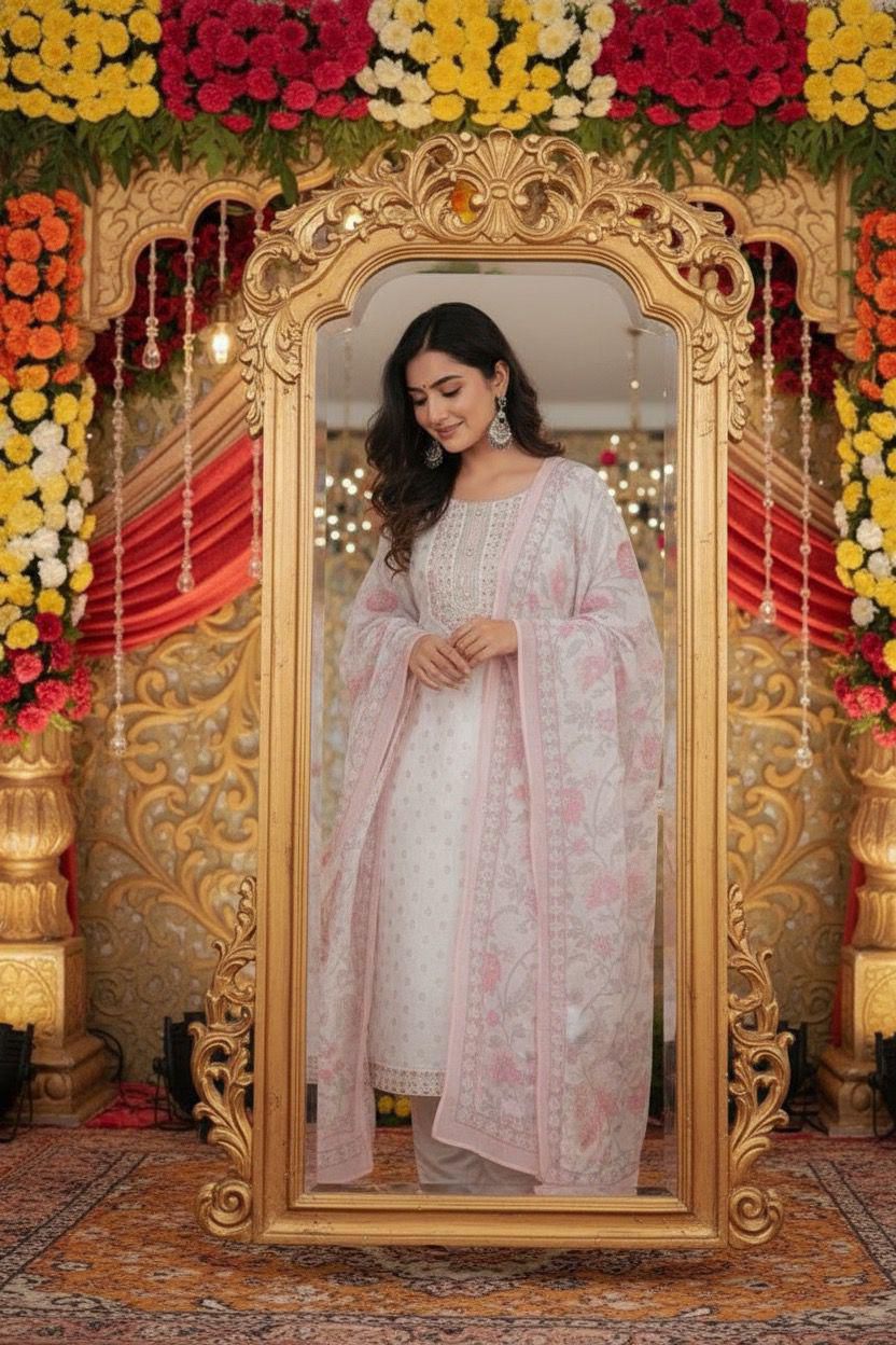 Blush Chanderi Floral Anarkali Suit – RadhyaCollection