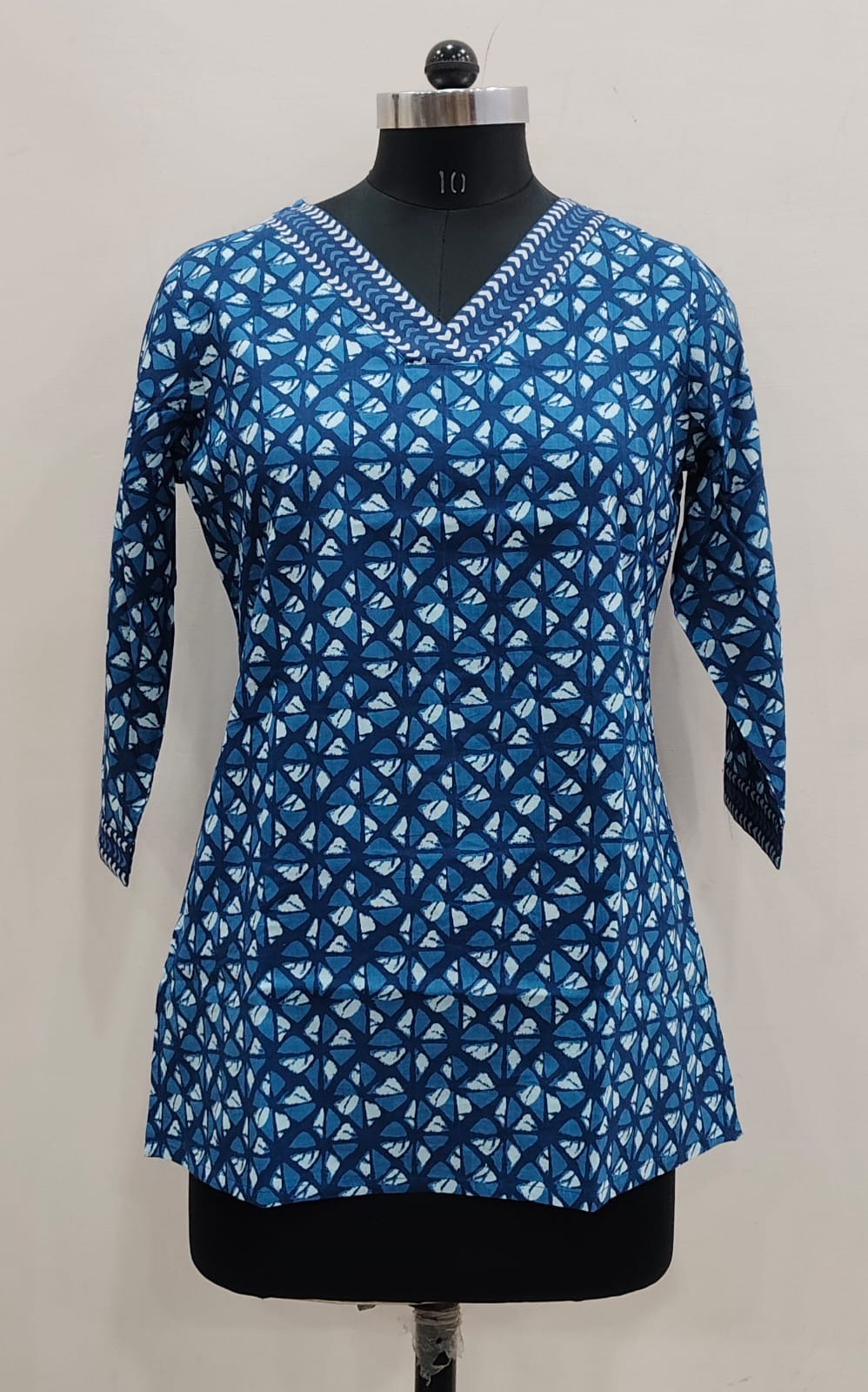 Blue Geometric Print Cotton Short Top – Radhya