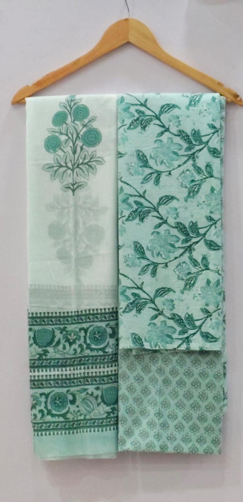 Mint Green Tonal Floral Buta Print Unstitched Cotton Suit with Mulmul Dupatta – Radhya