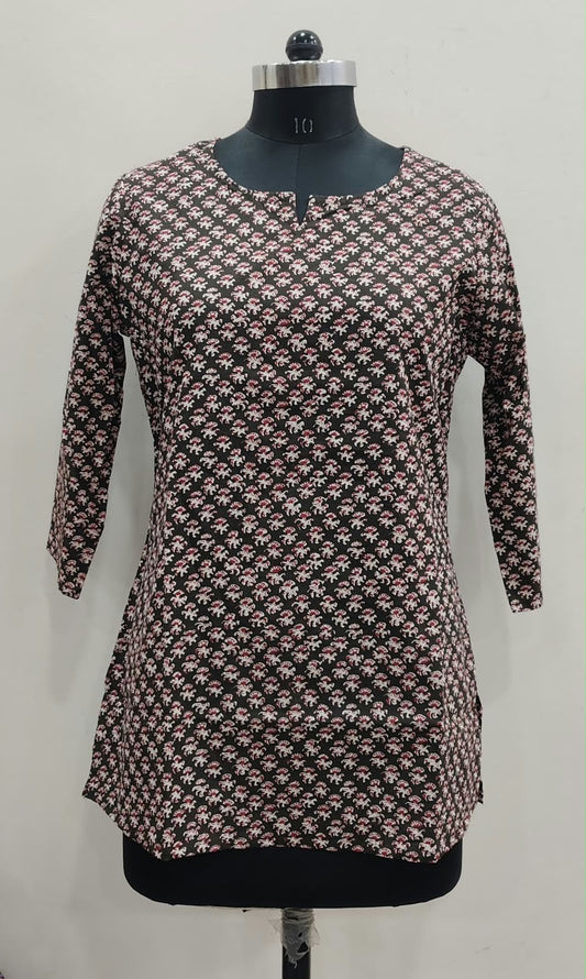 Chocolate Brown Buti Cotton Short Top – Radhya