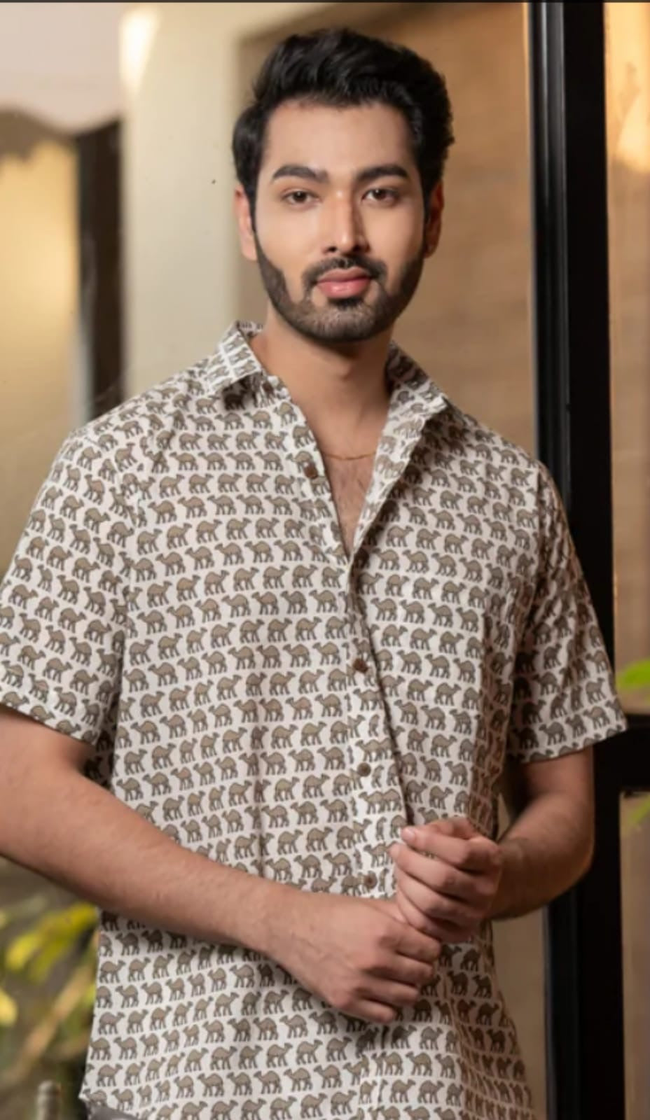 Beige Elephant & Camel Print Shirt – Radhya