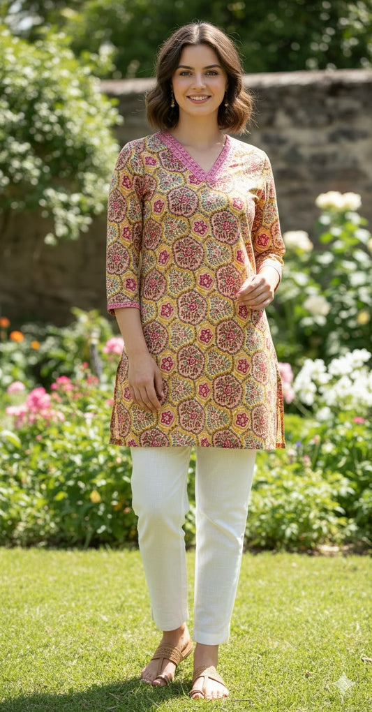 Peach Floral Jaal Cotton Short Top – Radhya