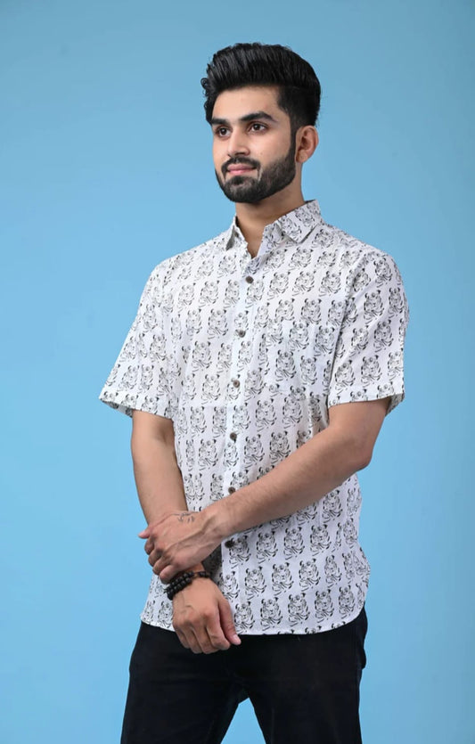 White Tiger Print Cotton Shirt – Radhya