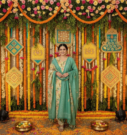 Emerald Pure Crepe Floral Suit | RadhyaCollection | Shopwithradhya.in