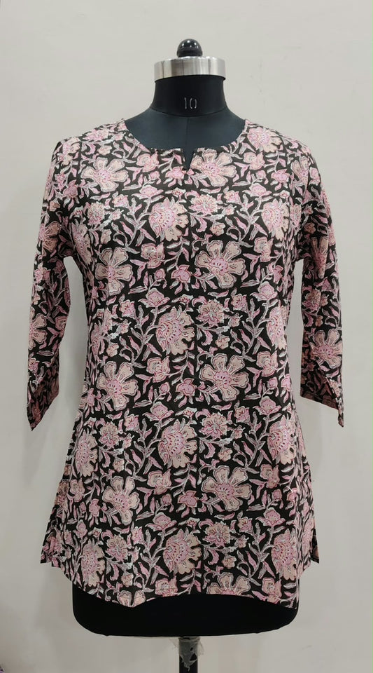 Black Blush Floral Jaal Cotton Short Top – Radhya