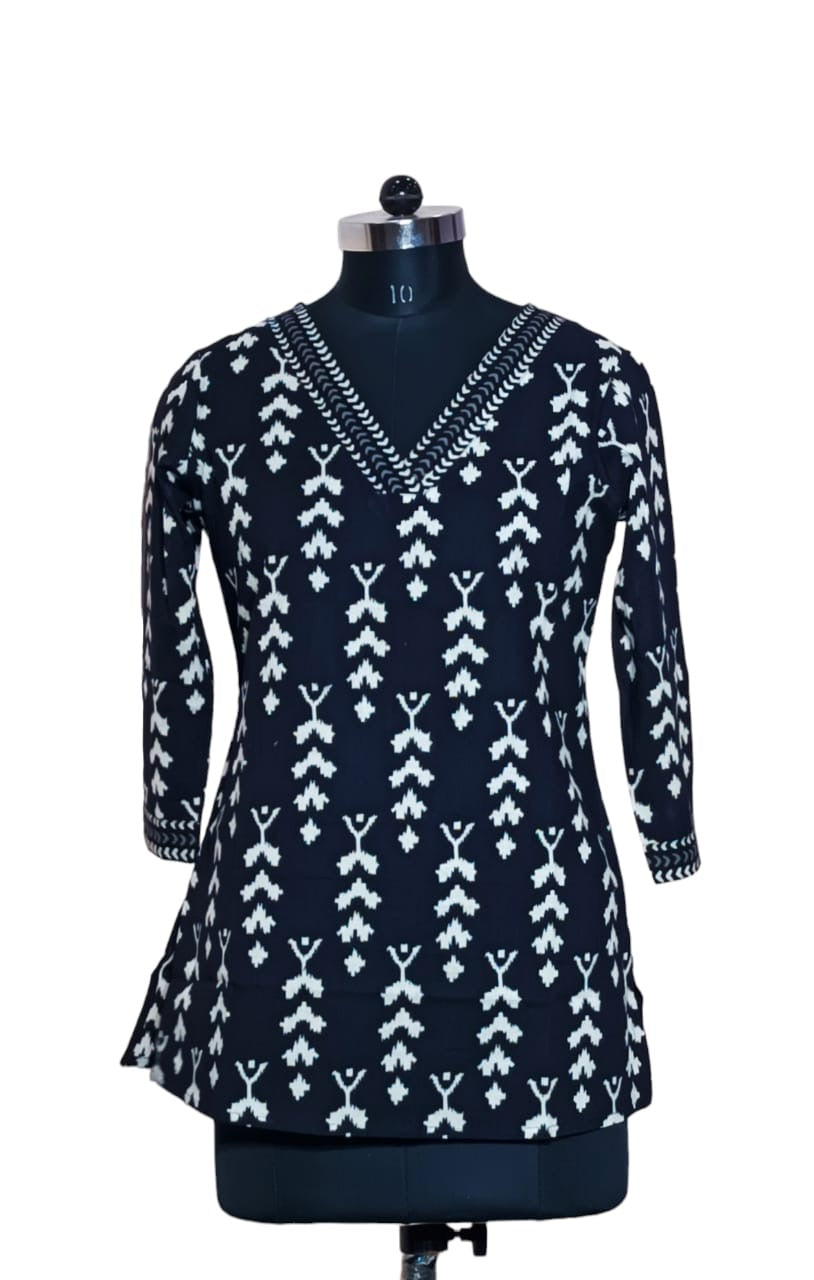 Black Ikat Print Cotton Short Top – Radhya