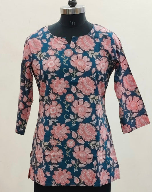 Navy Blush Floral Cotton Short Top – Radhya