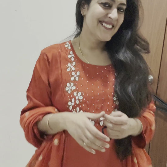 Rust embroidered kurta pant set video