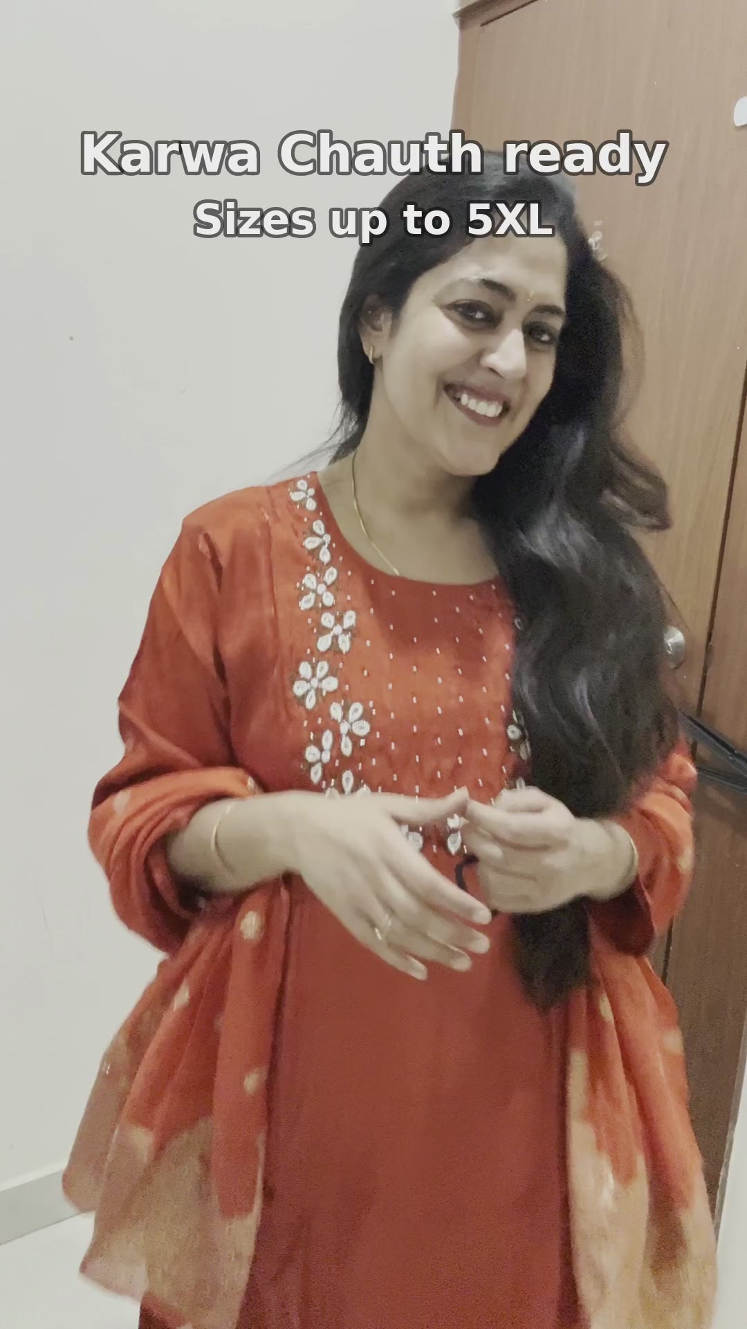 Rust embroidered kurta pant set video
